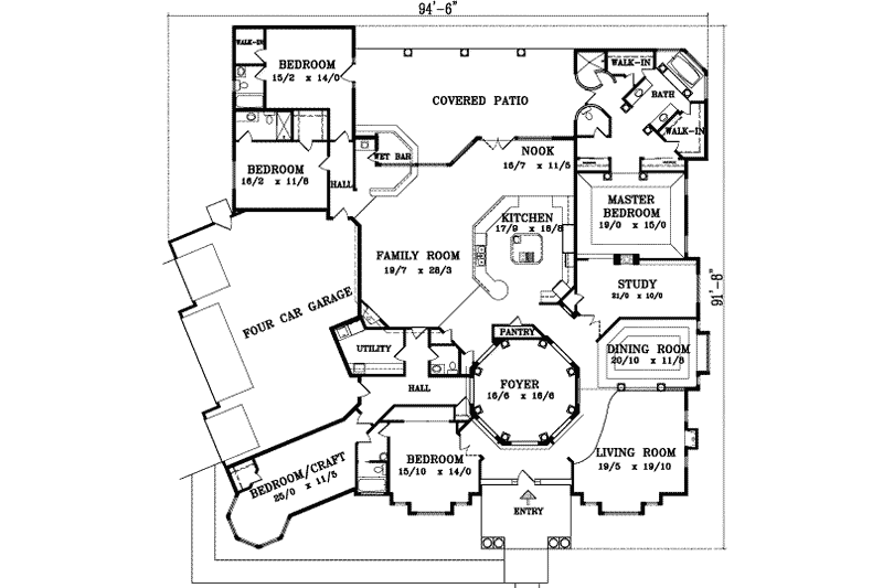 Dream House Plan - Floor Plan - Main Floor for Mediterranean House Plan #1-953 - 5 bed, 4.5 bath