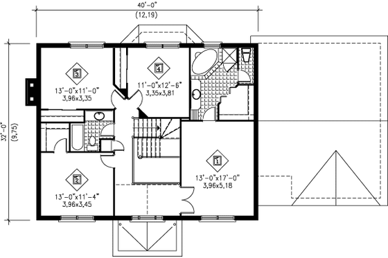 Floor Plan - Upper Floor for Colonial House Plan #25-2196 - 4 bed, 2.5 bath