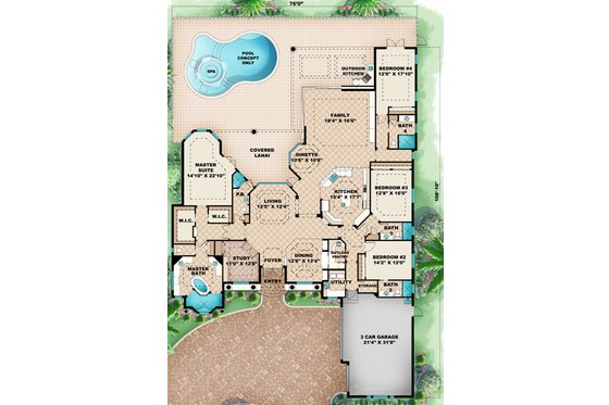Floor Plan - Main Floor for Mediterranean House Plan #27-420 - 4 bed, 5 bath