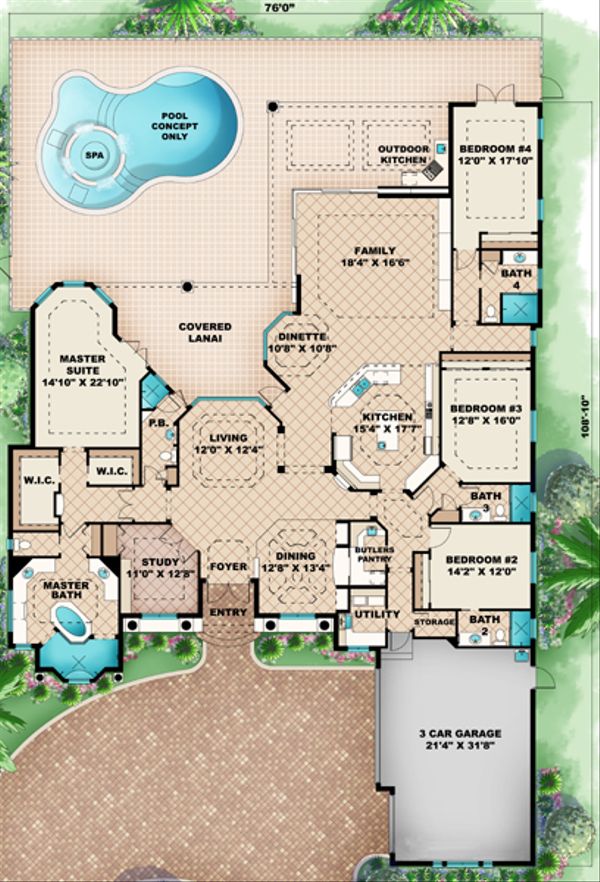 Mediterranean Floor Plan - Main Floor Plan #27-420