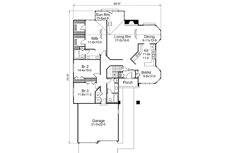 Home Plan - Floor Plan - Main Floor for Mediterranean House Plan #57-430 - 3 bed, 2 bath