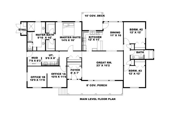 Floor Plan - Main Floor for Bungalow House Plan #117-1094 - 3 bed, 2 bath
