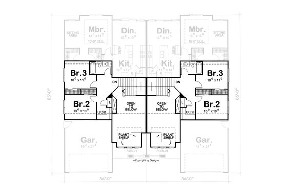Floor Plan - Upper Floor for Bungalow House Plan #20-2136 - 3 bed, 3 bath