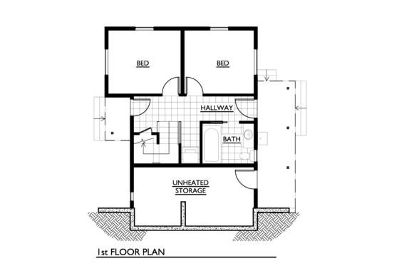 Floor Plan - Main Floor for Cottage House Plan #890-3 - 2 bed, 1 bath