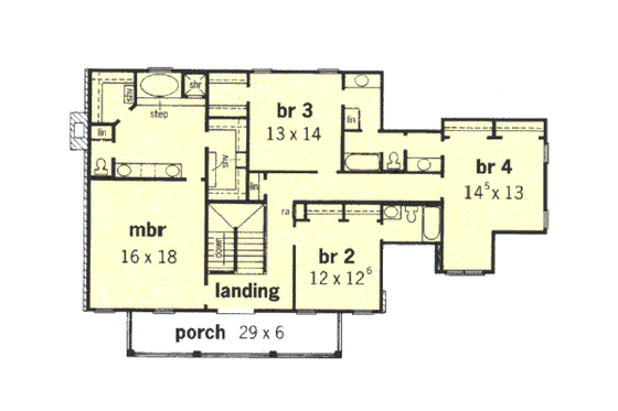 Floor Plan - Upper Floor for Southern House Plan #16-228 - 4 bed, 3.5 bath