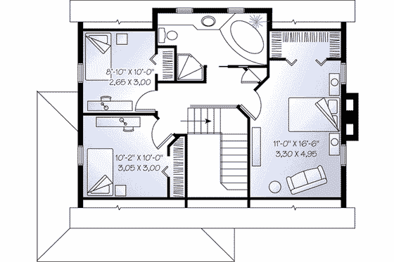 Floor Plan - Upper Floor for Cottage House Plan #23-498 - 3 bed, 1.5 bath