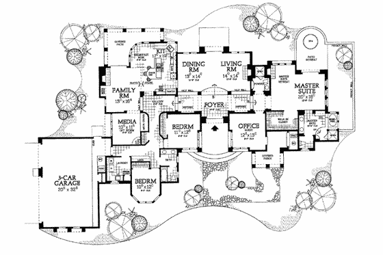 Floor Plan - Main Floor for Mediterranean House Plan #72-173 - 4 bed, 3 bath