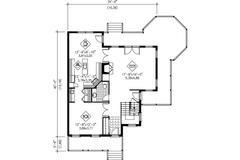 House Plan Design - Floor Plan - Main Floor for Country House Plan #25-238 - 3 bed, 2.5 bath