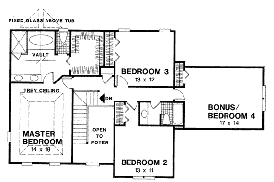 Floor Plan - Upper Floor for Farmhouse House Plan #56-153 - 3 bed, 2.5 bath