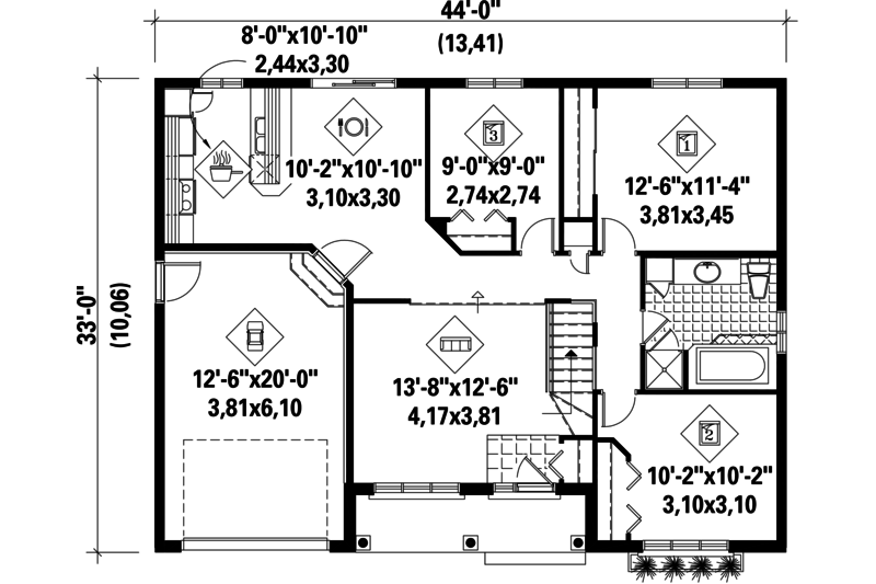Dream House Plan - Floor Plan - Main Floor for Classical House Plan #25-4428 - 3 bed, 1 bath