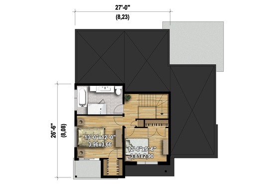 Floor Plan - Upper Floor 1 for Modern House Plan #25-4608 - 2 bed, 1 bath