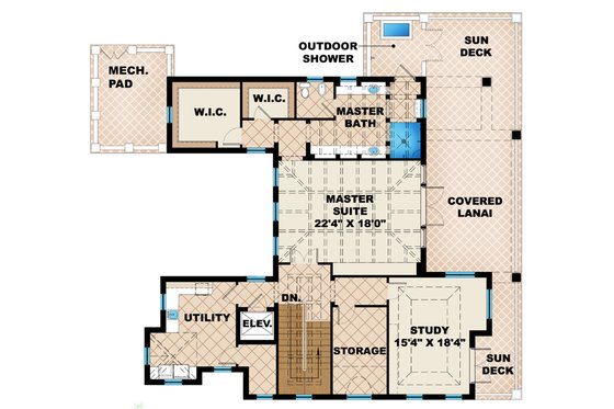 Floor Plan - Upper Floor for Mediterranean House Plan #27-450 - 2 bed, 2.5 bath
