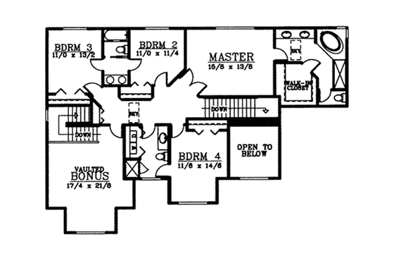 Floor Plan - Upper Floor for European House Plan #97-209 - 4 bed, 3.5 bath