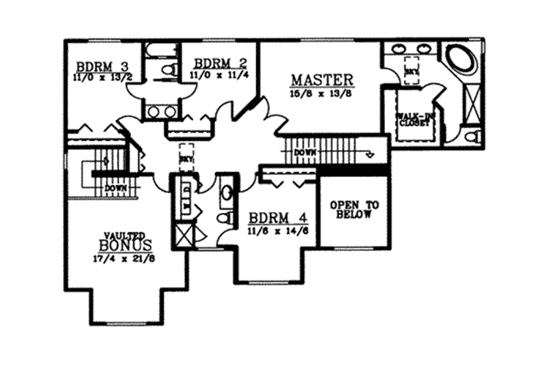 House Blueprint - Floor Plan - Upper Floor for European House Plan #97-209 - 4 bed, 3.5 bath