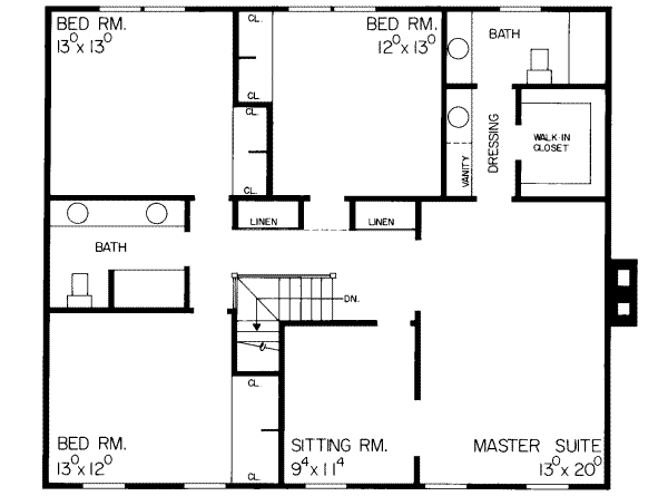 Architectural House Design - Colonial Floor Plan - Upper Floor Plan #72-441