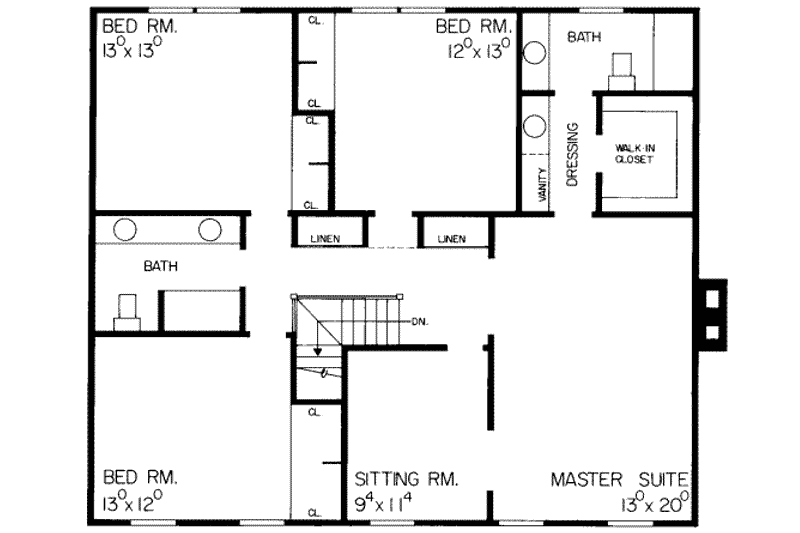 Dream House Plan - Floor Plan - Upper Floor for Colonial House Plan #72-441 - 4 bed, 2.5 bath