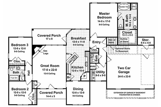 Floor Plan - Main Floor for Southern House Plan #21-102 - 3 bed, 2.5 bath