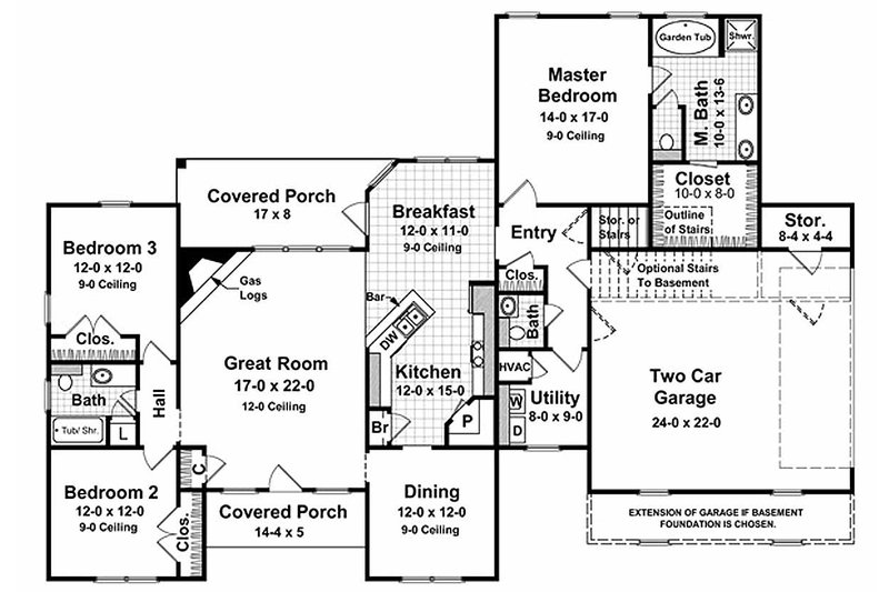 House Blueprint - Floor Plan - Main Floor for Southern House Plan #21-102 - 3 bed, 2.5 bath