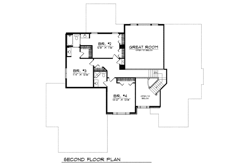 Home Plan - Floor Plan - Upper Floor for Traditional House Plan #70-527 - 4 bed, 3.5 bath