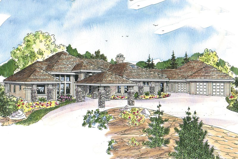 Architectural House Design - Prairie Exterior - Front Elevation Plan #124-665