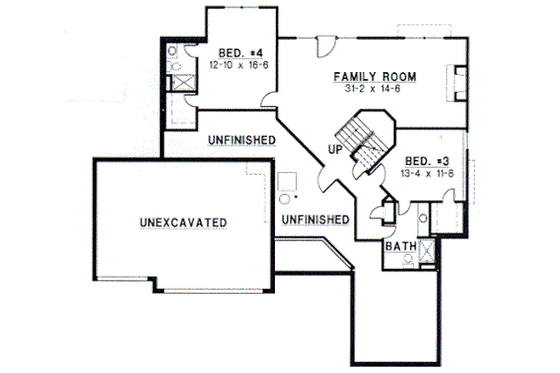 Floor Plan - Lower Floor for European House Plan #67-347 - 4 bed, 4 bath