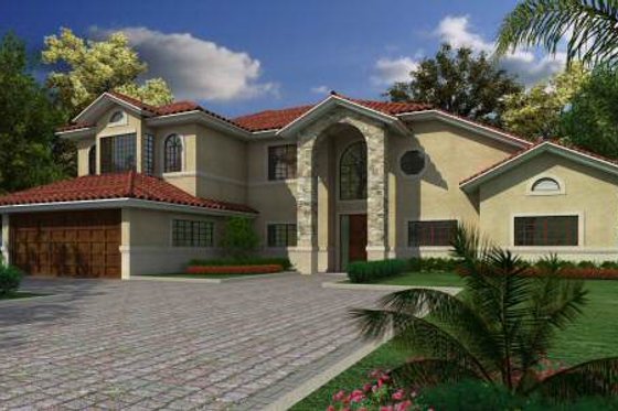 Exterior - Front Elevation for Mediterranean House Plan #420-137 - 4 bed, 2.5 bath