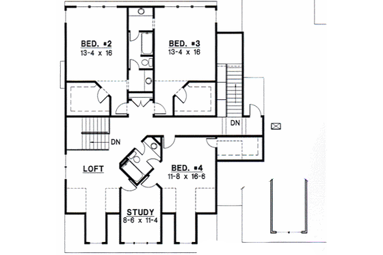 Floor Plan - Upper Floor for Country House Plan #67-293 - 4 bed, 3 bath