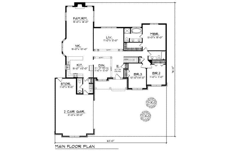 House Plan Design - Floor Plan - Main Floor for Traditional House Plan #70-304 - 3 bed, 2.5 bath