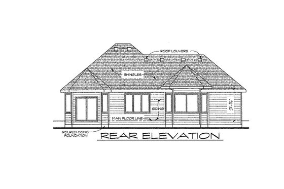 Exterior - Rear Elevation for Traditional House Plan #20-2106 - 3 bed, 2 bath