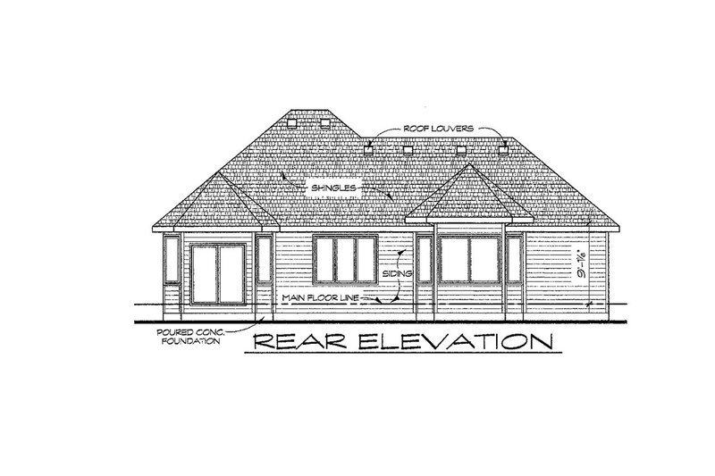 House Blueprint - Exterior - Rear Elevation for Traditional House Plan #20-2106 - 3 bed, 2 bath