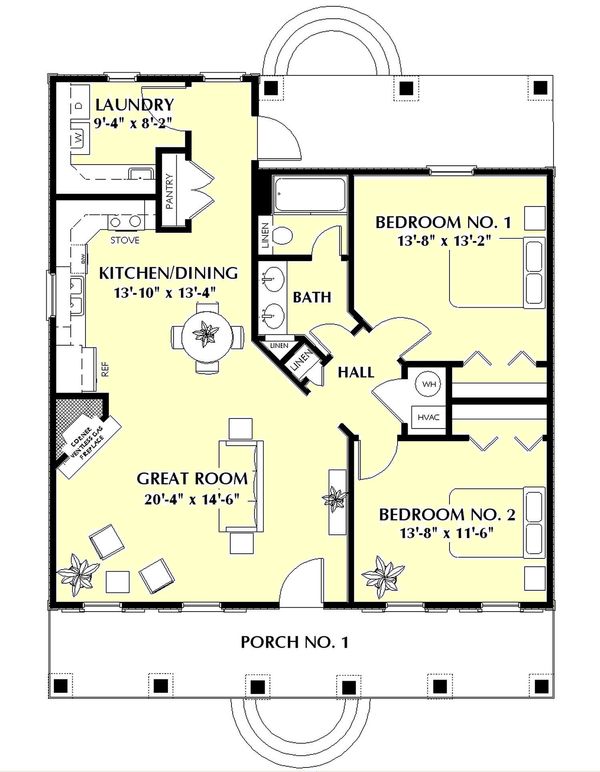 Home Plan - Southern Floor Plan - Main Floor Plan #44-148