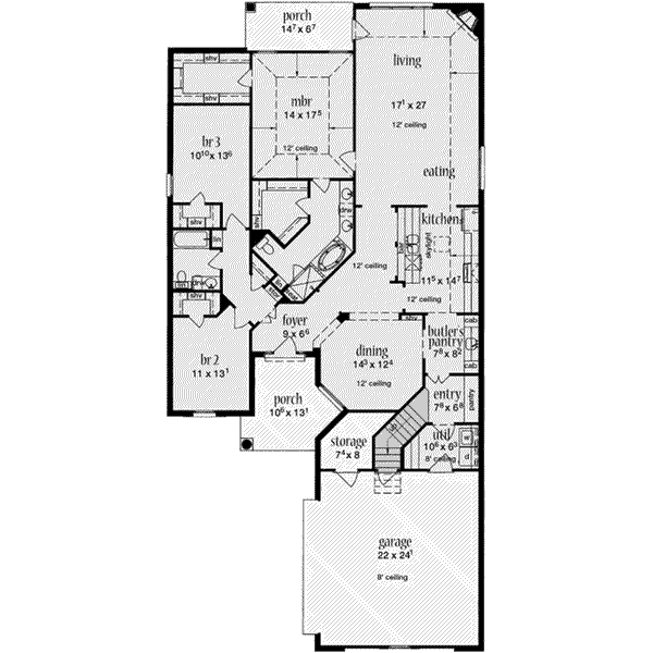 Home Plan - Southern Floor Plan - Main Floor Plan #36-435
