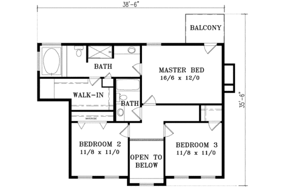 Floor Plan - Upper Floor for Traditional House Plan #1-978 - 3 bed, 2.5 bath