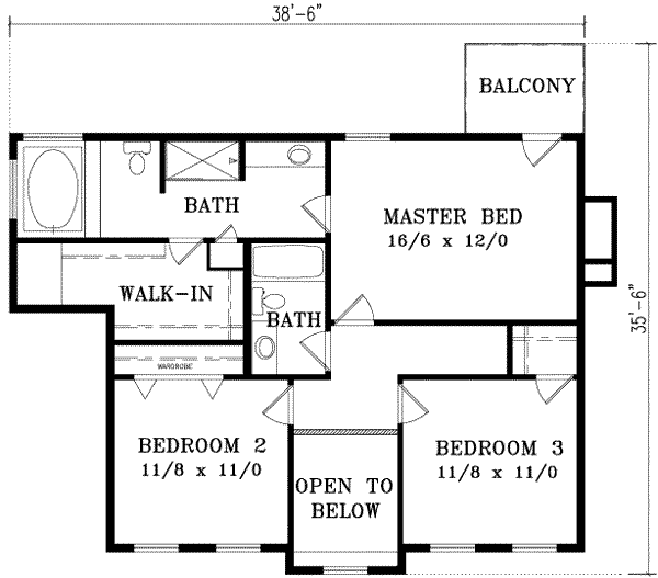 Traditional Floor Plan - Upper Floor Plan #1-978