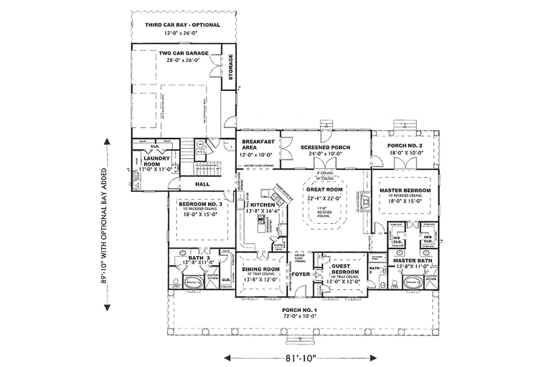 Dream House Plan - Floor Plan - Main Floor for Southern House Plan #44-128 - 3 bed, 3 bath