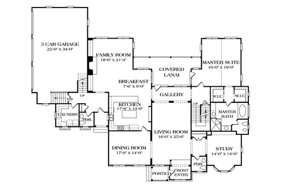 Floor Plan - Main Floor for European House Plan #453-21 - 5 bed, 5.5 bath