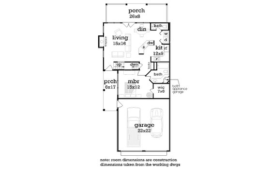 Floor Plan - Main Floor for Craftsman House Plan #45-591 - 3 bed, 3 bath