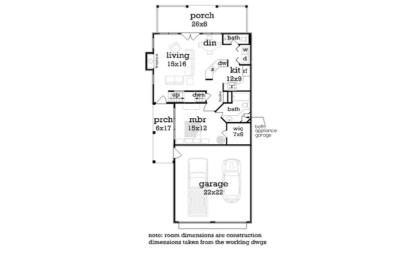 House Blueprint - Floor Plan - Main Floor for Craftsman House Plan #45-591 - 3 bed, 3 bath
