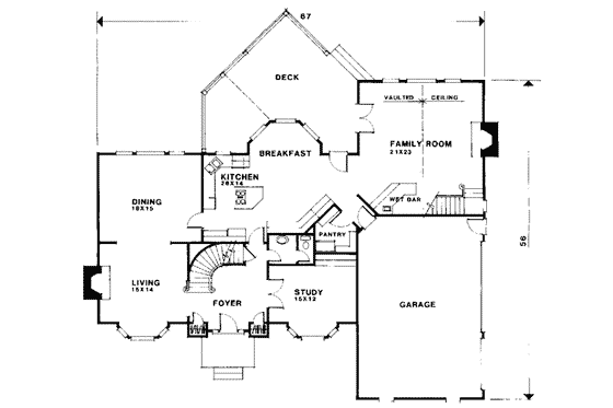 Floor Plan - Main Floor for European House Plan #56-221 - 4 bed, 3.5 bath