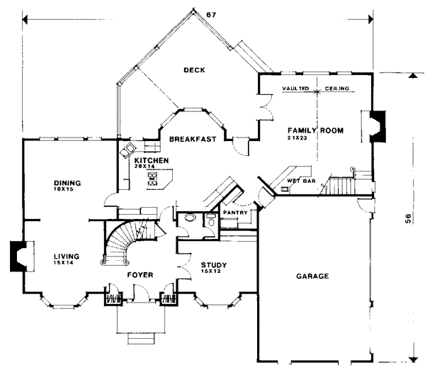 Architectural House Design - European Floor Plan - Main Floor Plan #56-221