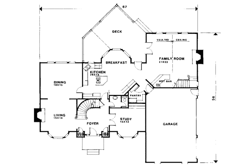 Home Plan - Floor Plan - Main Floor for European House Plan #56-221 - 4 bed, 3.5 bath