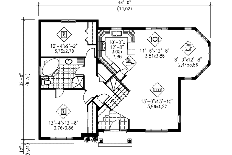 House Blueprint - Floor Plan - Main Floor for Traditional House Plan #25-342 - 2 bed, 1 bath