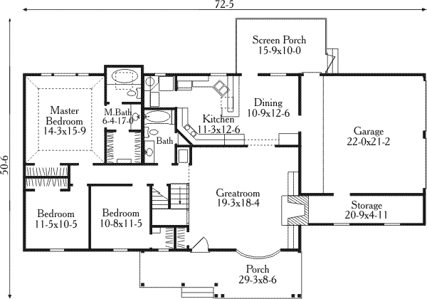 Architectural House Design - Southern Floor Plan - Main Floor Plan #406-166