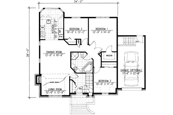 Floor Plan - Main Floor for European House Plan #138-160 - 3 bed, 1 bath