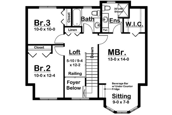 Floor Plan - Upper Floor for Colonial House Plan #126-118 - 3 bed, 2.5 bath