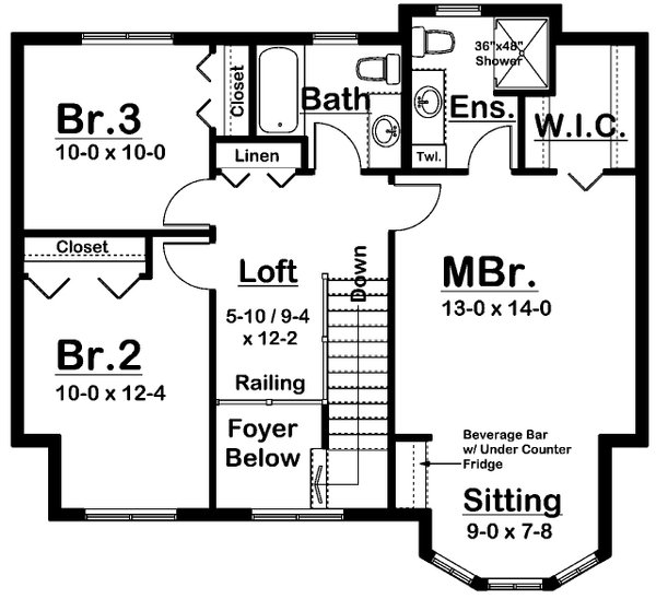 Floor Plan - Upper Floor for Colonial House Plan #126-118 - 3 bed, 2.5 bath