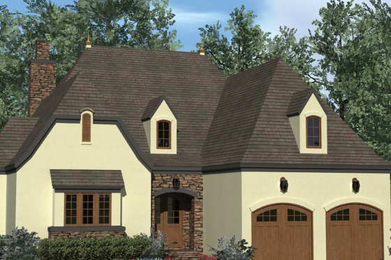 Exterior - Front Elevation for European House Plan #453-60 - 3 bed, 2 bath