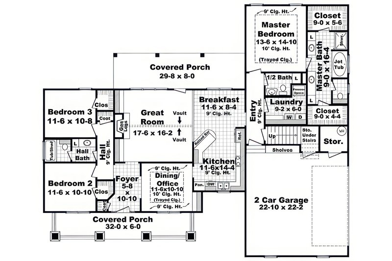 House Blueprint - Floor Plan - Main Floor for Farmhouse House Plan #21-623 - 3 bed, 2.5 bath