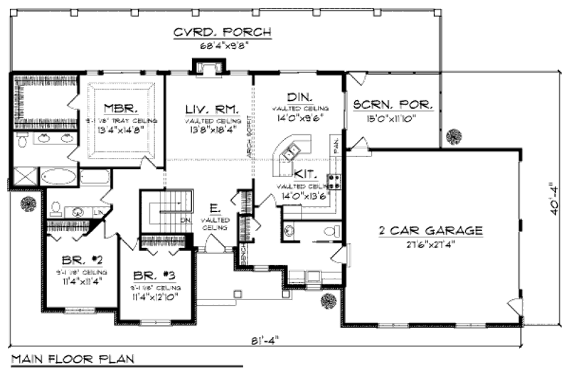 Home Plan - Floor Plan - Main Floor for Bungalow House Plan #70-980 - 4 bed, 3.5 bath