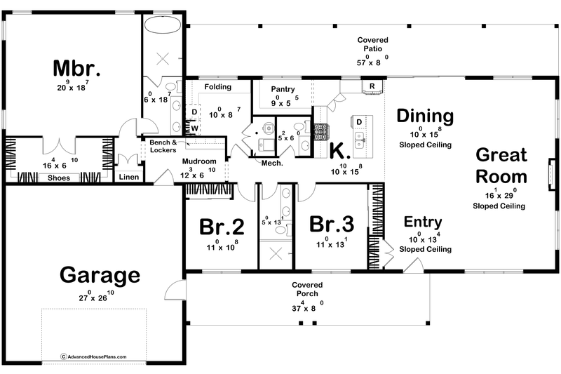House Blueprint - Floor Plan - Main Floor for Barndominium House Plan #455-769 - 3 bed, 2.5 bath